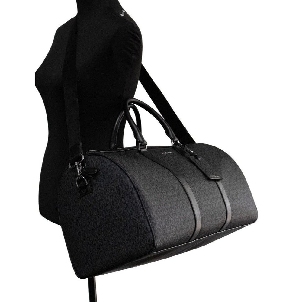NEW Michael Kors Harrison Black Large Duffle Bag PVC Travel Weekender Luggage - Picture 4 of 12